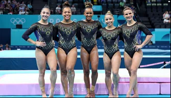As atletas da ginástica artística nas Olimpíadas de Paris 2024.